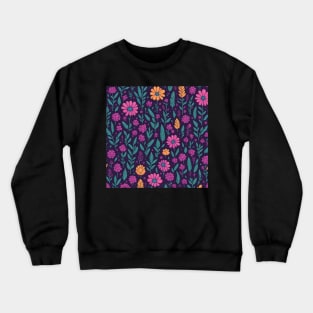 pink and orange flowers and trees pattern Crewneck Sweatshirt